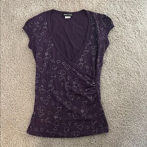 Wet Seal Purple Heart Print Women's Top